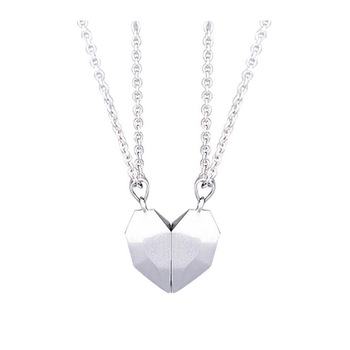 Set de doua lantisoare cu pandantiv in forma de inima cu magnet pentru cuplu, prieteni, otel inoxidabil, argintiu