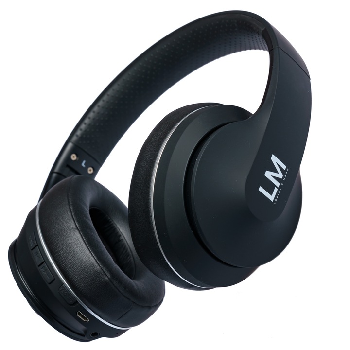 Louise&Mann 4 Bluetooth fejhallgató, 20 óralejátszási idő, Bluetooth 5.0, Érintésérzékelő gomb, vezeték nélküli, fül köré illeszkedő, összehajtható, Fekete