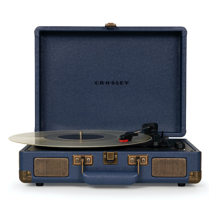 Грамофон Crosley Cruiser Deluxe, тип куфар, Bluetooth, вградени високоговорители, автоматично спиране, AUX, изход за слушалки, тъмносин