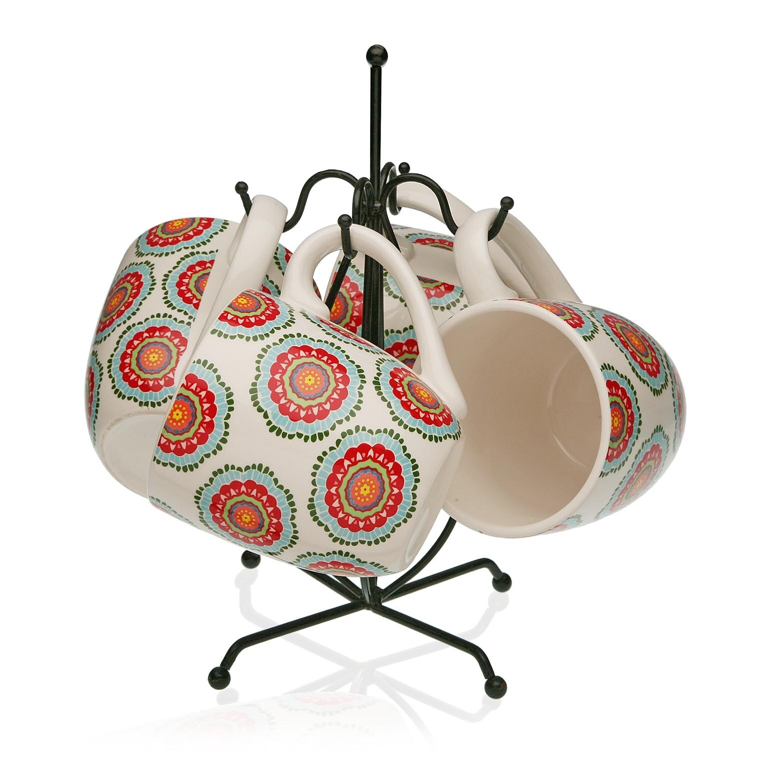 Set 4 cani din portelan,Versa ,pe suport metalic , 500 ml