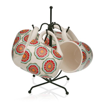 Set 4 cani din portelan,Versa ,pe suport metalic , 500 ml Set 4 cani din portelan,Versa ,pe suport metalic , 500 ml