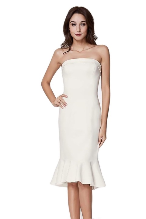 Дамска рокля, класическа, дълга, без рамо, бяла, 42 EU