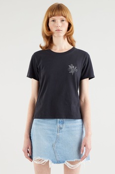Levi's, Tricou cu decolteu la baza gatului si detaliu grafic, Negru stins Levi's, Tricou cu decolteu la baza gatului si detaliu grafic, Negru stins
