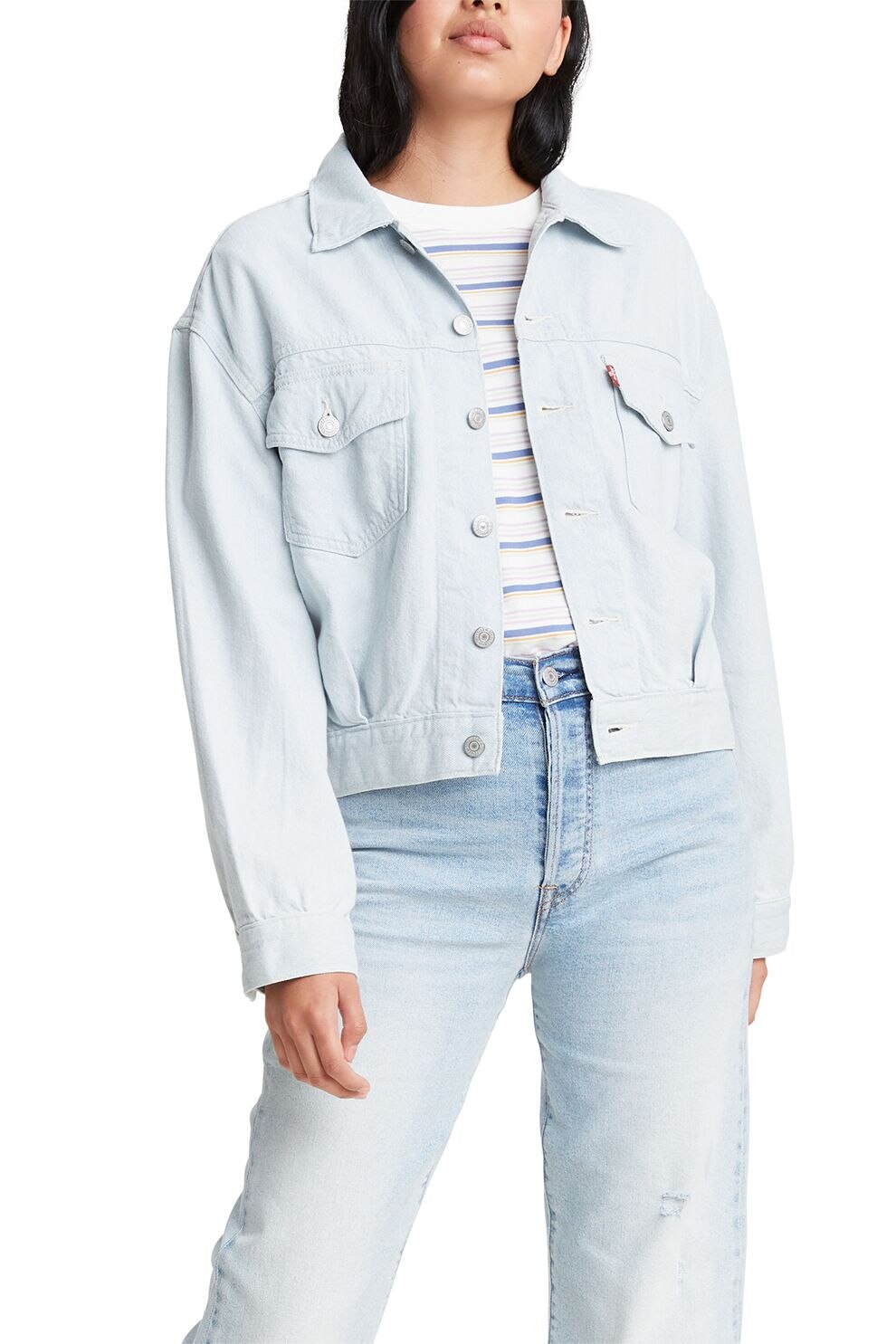 Levi's, Jacheta din denim cu buzunare pe piept, Albastru pastel