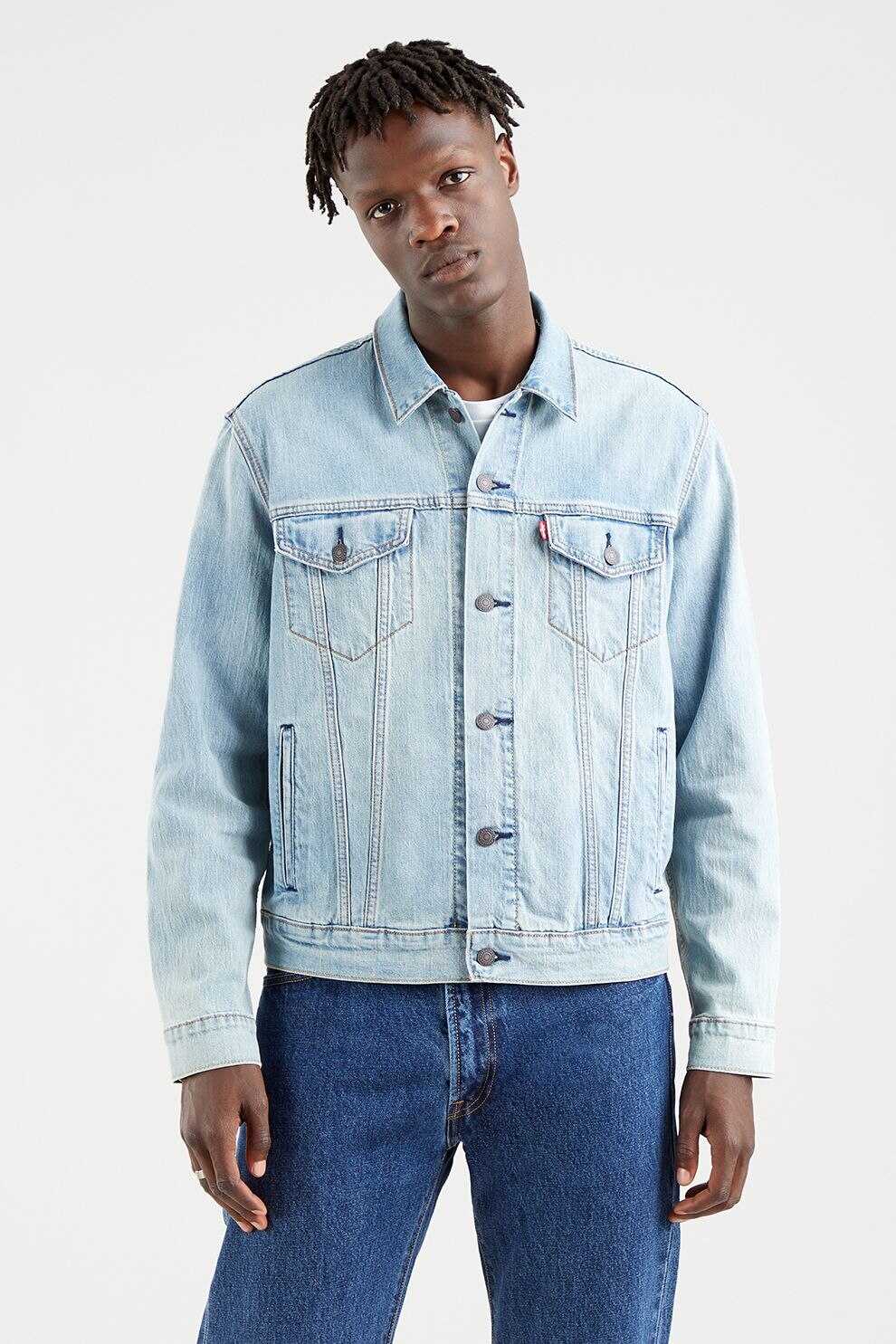 Levi's, Jacheta din denim cu buzunare pe piept, Albastru deschis, S