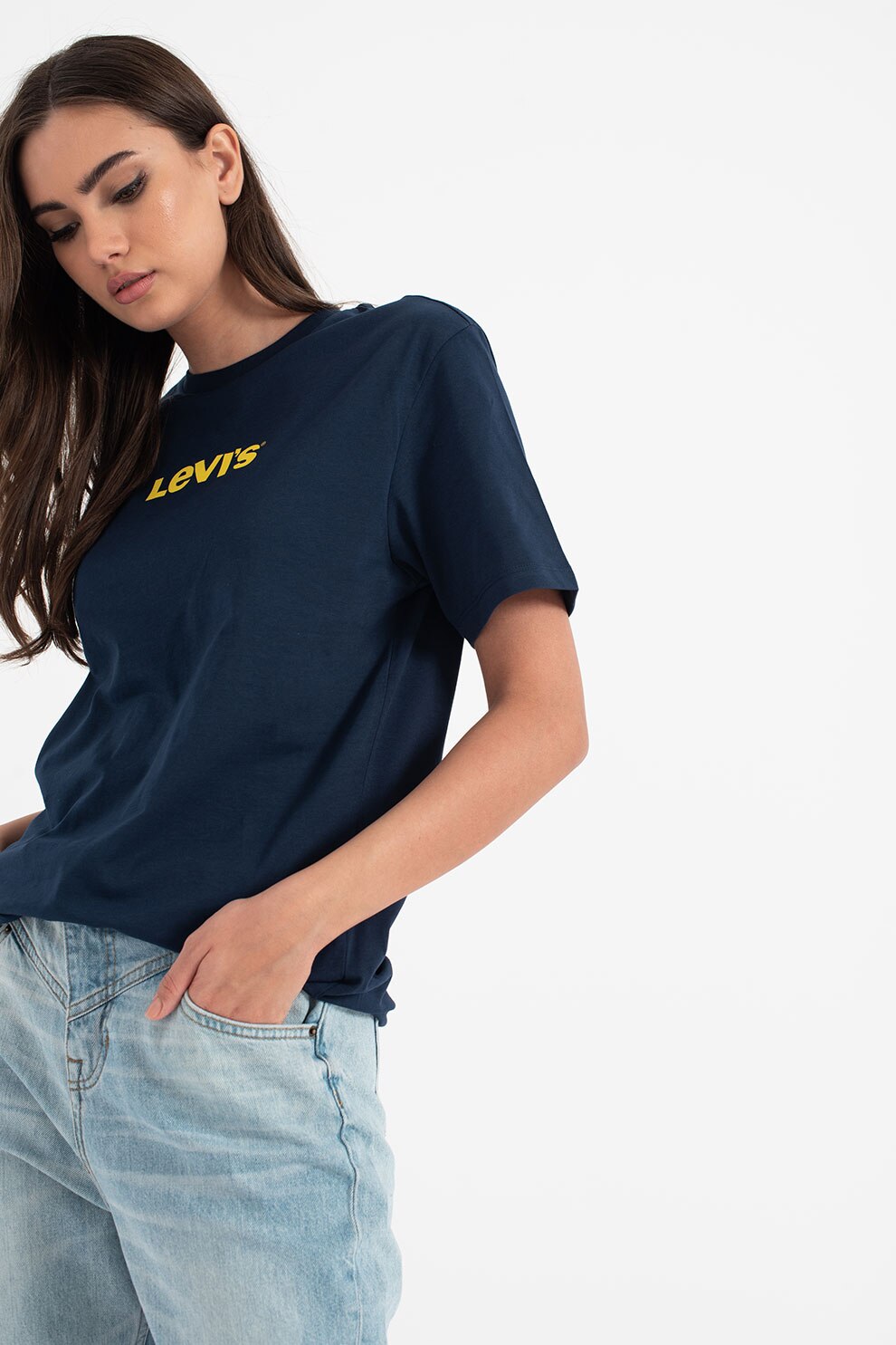 Levi's, Tricou unisex de bumbac cu imprimeu logo 501® A2083, Bleumarin/Galben