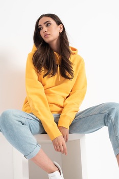 Levi's, Hanorac unisex cu imprimeu logo si snur, Oranj pal/Negru Levi's, Hanorac unisex cu imprimeu logo si snur, Oranj pal/Negru