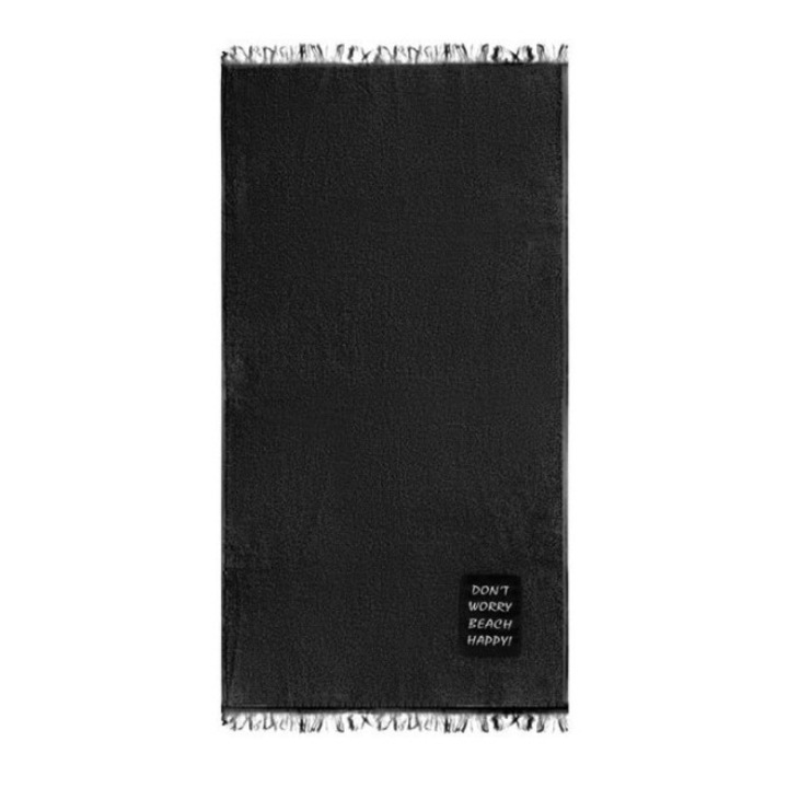 Плажна кърпа унисекс, за жени и мъже, 170 х 90 см, памук, с послание, черна