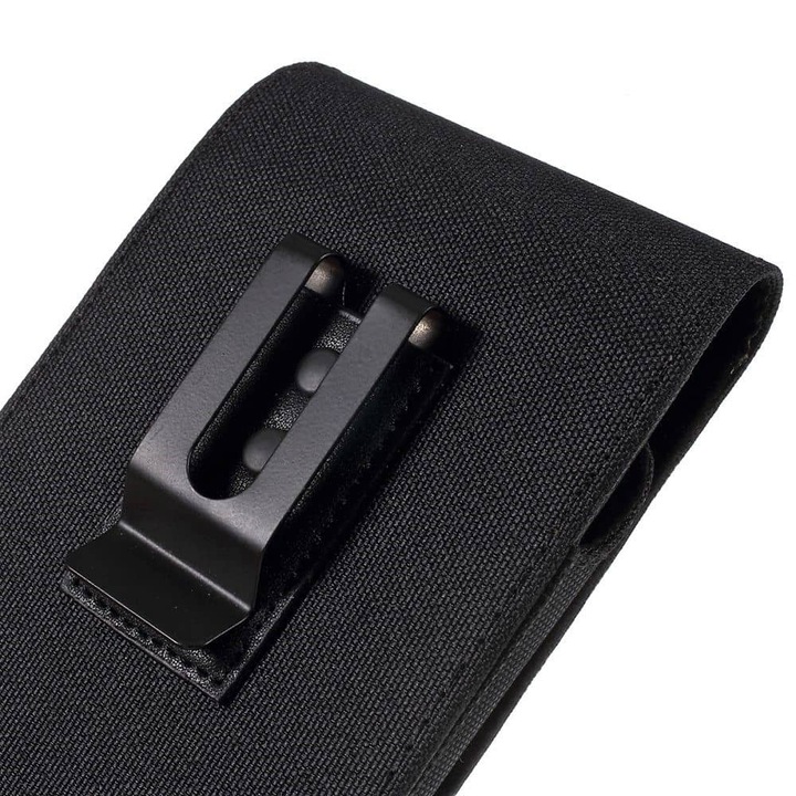 Калъф за телефон, съвместим с Thl W200C, с метална вертикална щипка за колан и карти, плат, черен