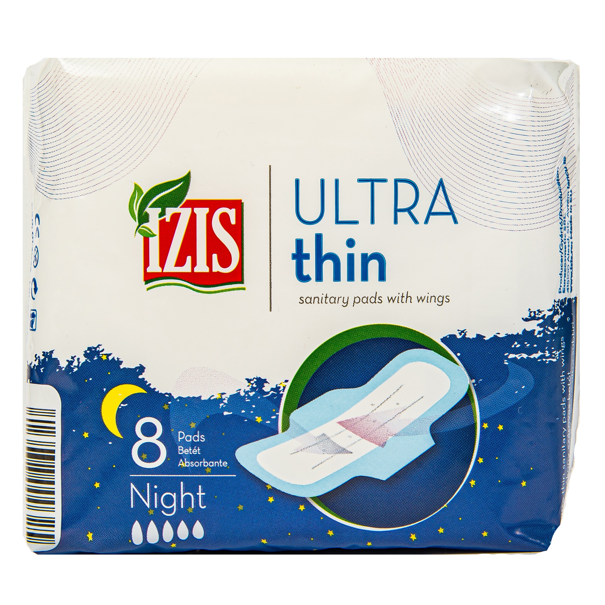 Absorbante de noapte Izis Ultra Thin cu aripioare, 8 buc