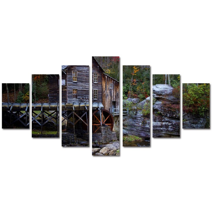 Tablou Multicanvas 7 Piese Peisaje Moara de apa, 90 x 175 cm