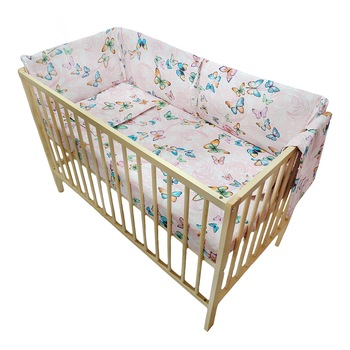 Lenjerie patut bebe cu aparatori laterale h33 cm, 6 piese, Fluturasi roz, bumbac, multicolor, 120X60 cm Lenjerie patut bebe cu aparatori laterale h33 cm, 6 piese, Fluturasi roz, bumbac, multicolor, 120X60 cm