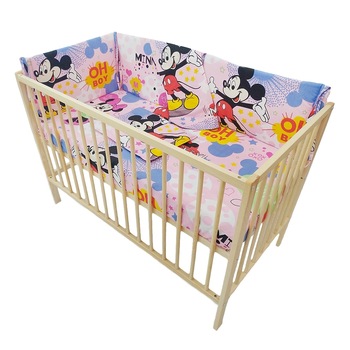 Lenjerie patut bebe cu aparatori laterale h33 cm, 6 piese, Minnie, bumbac, multicolor, 120X60 cm Lenjerie patut bebe cu aparatori laterale h33 cm, 6 piese, Minnie, bumbac, multicolor, 120X60 cm