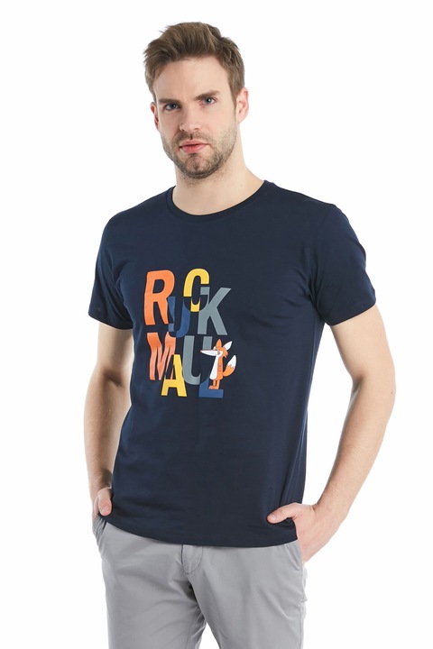 Tricou cu maneca scurta Ruck&Maul, Imprimeu logo, Regular Fit, Bumbac, Bleumarin, 3XL