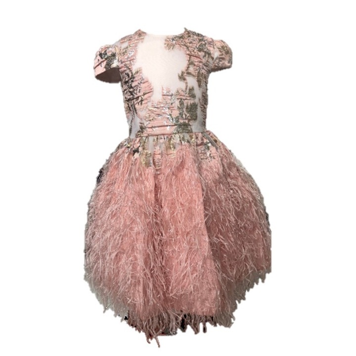 Rochita eleganta Duna pentru fetite, pentru ocazii speciale, Organza, Alb-Roz prafuit, 98 - 104 cm, 3 - 4 ani