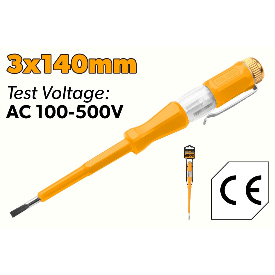 Tester tensiune TOLSEN 100–500V AC, 3x140mm, bec neon cu lumina ...
