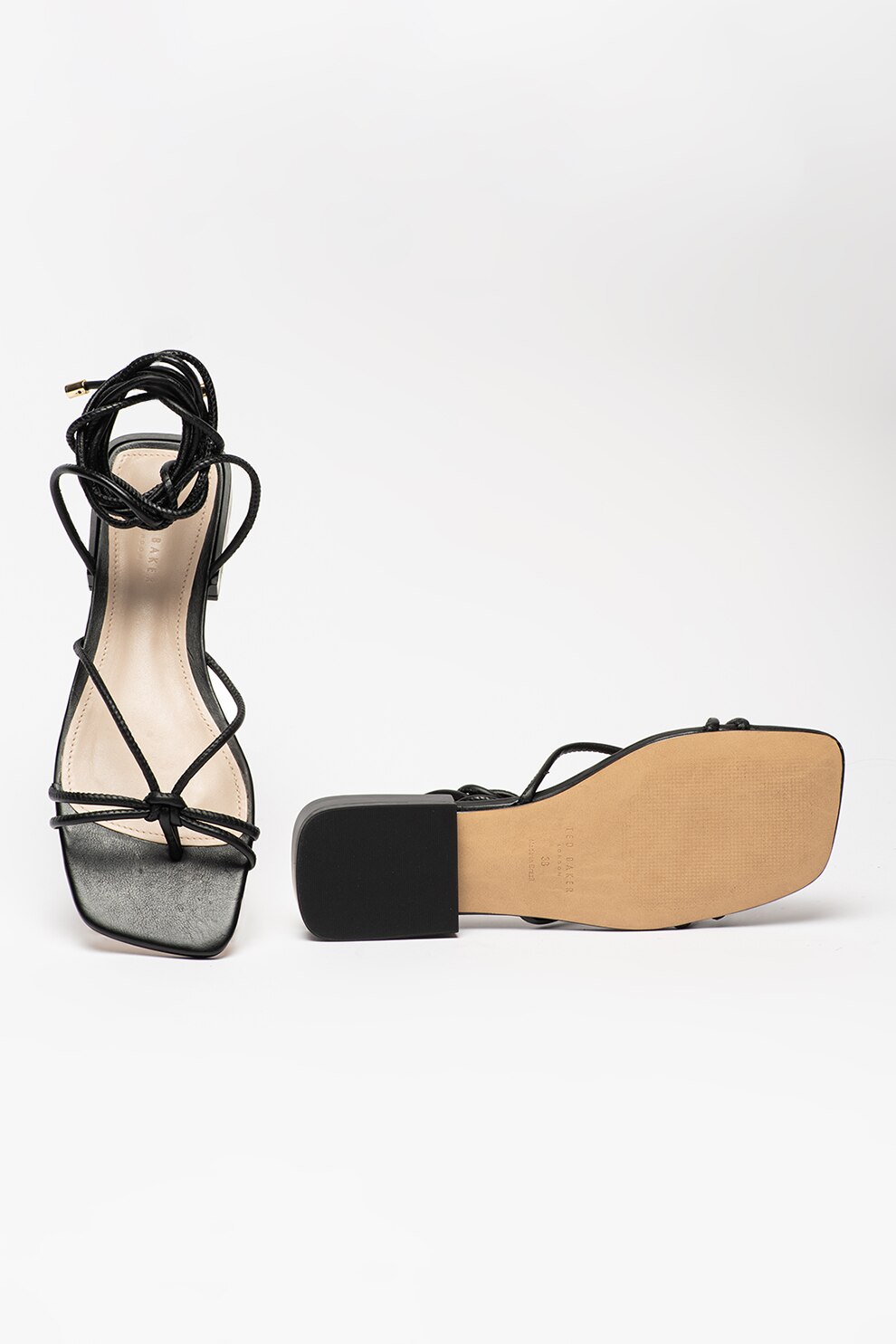 Ted Baker, Sandale de piele cu barete subtiri Teffik, Negru, 36 - eMAG.ro