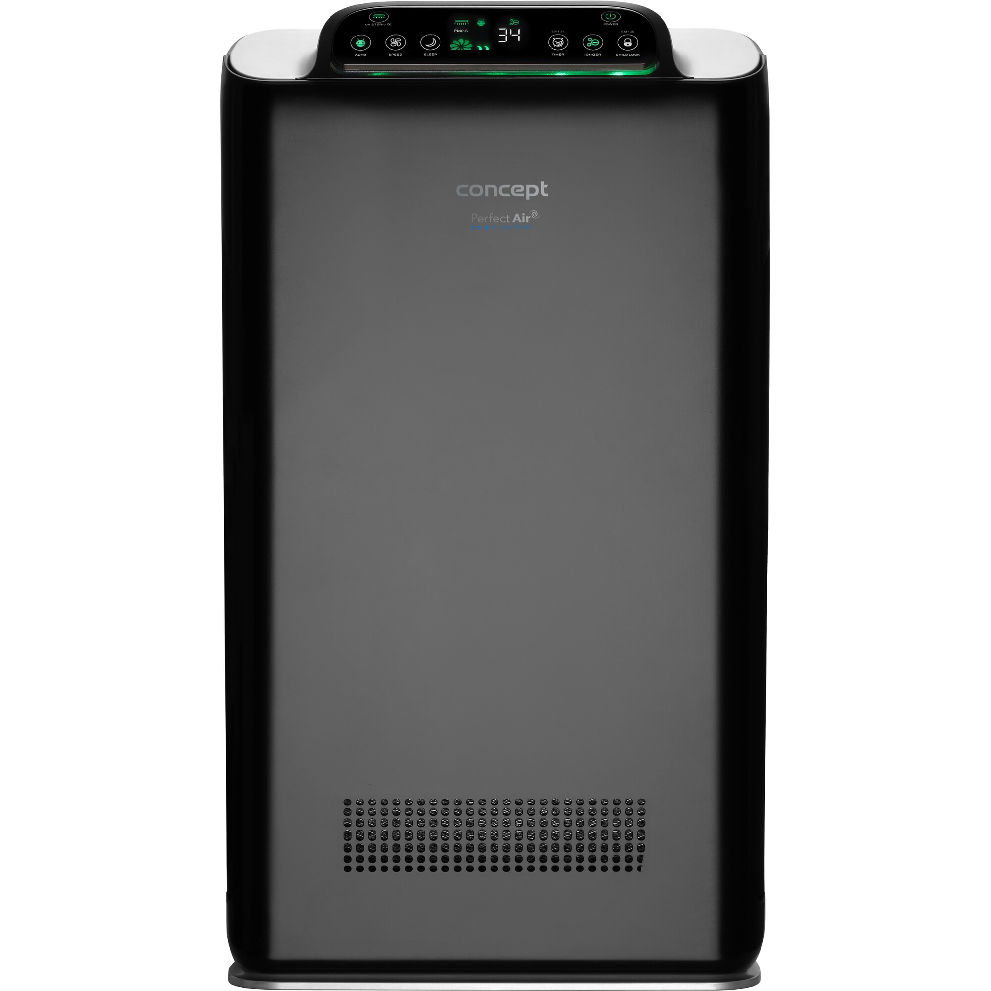 Purificator Concept CA2000, 80 W, 320 m3/h, 5 trepte filtrare, Timer, Senzor particule, Telecomanda, H 65 cm, Negru