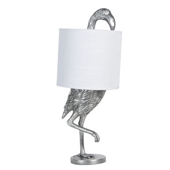 Veioza din polirasina argintie cu abajur alb Flamingo Ø 20 cm x 50 h Veioza din polirasina argintie cu abajur alb Flamingo Ø 20 cm x 50 h