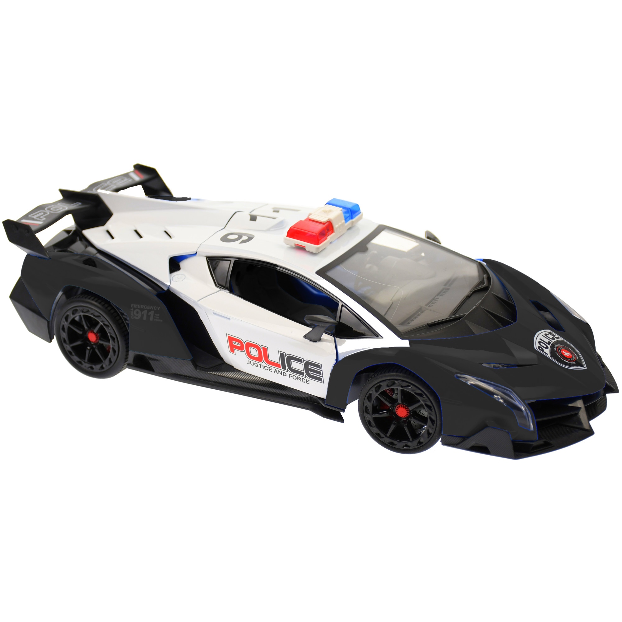 Masinuta sport, de politie, cu telecomanda si acumulator, neagra - MK328N