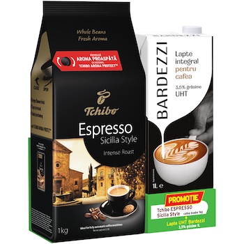 Cafea prajita boabe Tchibo Espresso Sicilia Style 1kg + Lapte Bardezzi 1L Cafea prajita boabe Tchibo Espresso Sicilia Style 1kg + Lapte Bardezzi 1L