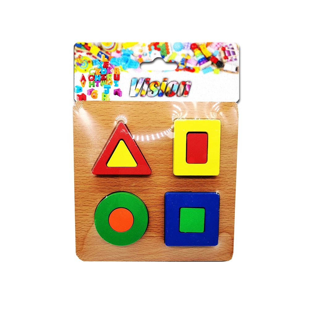 Puzzle lemn incastru 12 piese, forme geometrice, 15x15cm, Vision