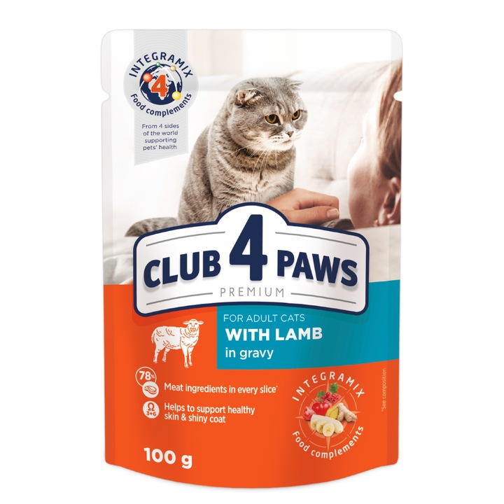 hrana umeda club 4 paws premium pentru pisici adulte - cu miel in sos  24x100g imagen 47_2_
6