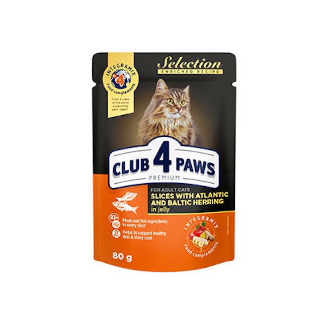 Hrana umeda Club 4 Paws Selection pentru pisici - Bucati de hering in jeleu , 24 x 80g