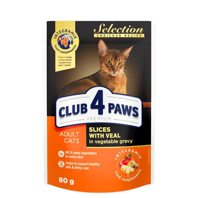 Hrana umeda Club 4 Paws Selection pentru pisici - Bucati de vita in sos de legume, 24x80g