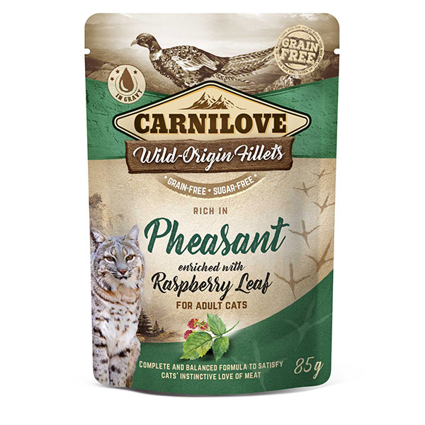 Hrana umeda pisici Carnilove Cat Fazan cu Frunze de Zmeura 85 gr