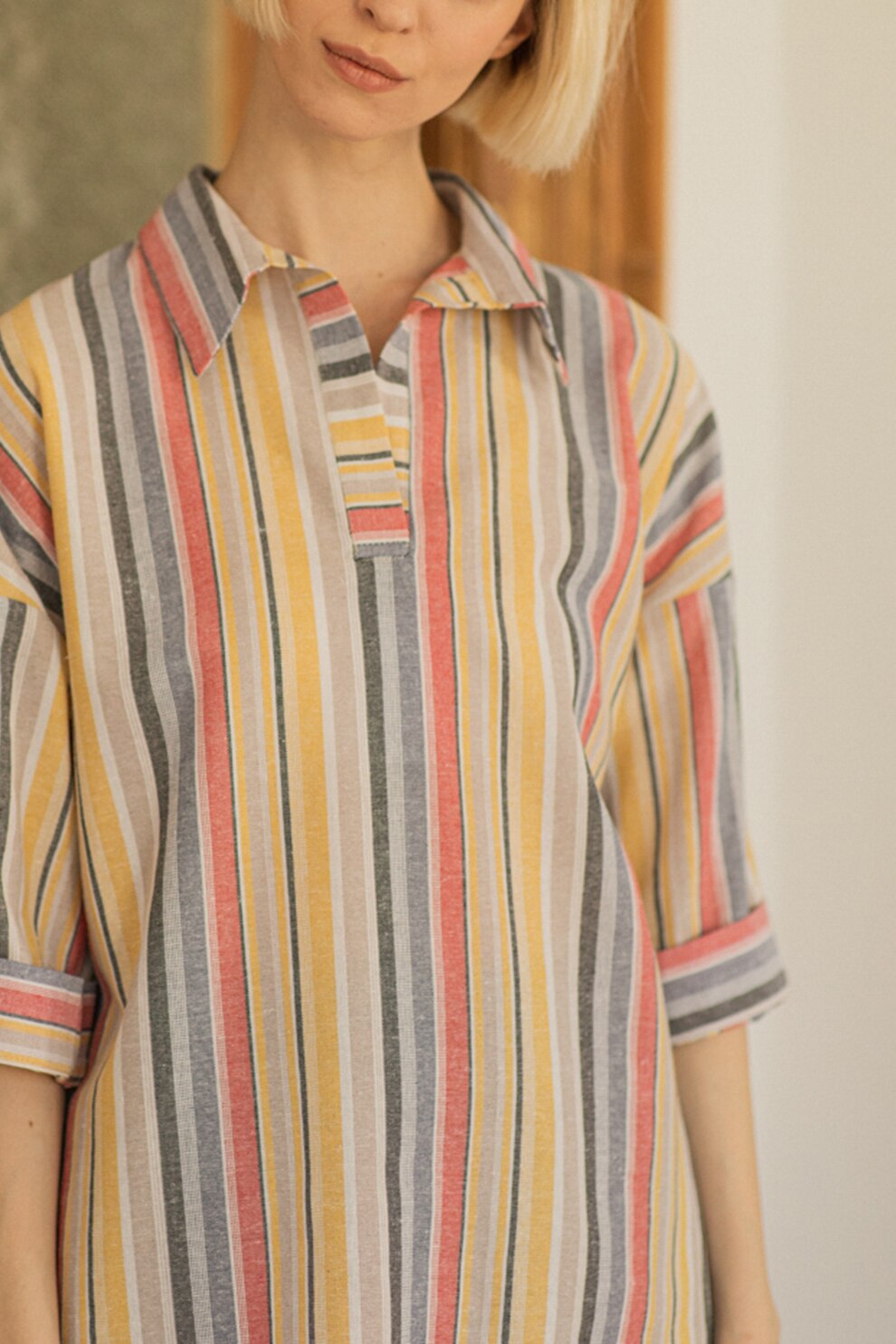 UNDRESS, Bluza de in cu model in dungi, Bej/Albastru/Corai