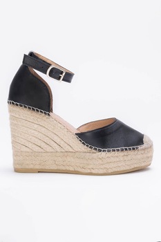Il Passo, Sandale tip espadrille wedge de piele Erlinda, Negru Il Passo, Sandale tip espadrille wedge de piele Erlinda, Negru