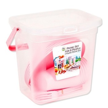 Set picnic pentru 6 persoane, 31 piese, cutie depozitare,roz Set picnic pentru 6 persoane, 31 piese, cutie depozitare,roz