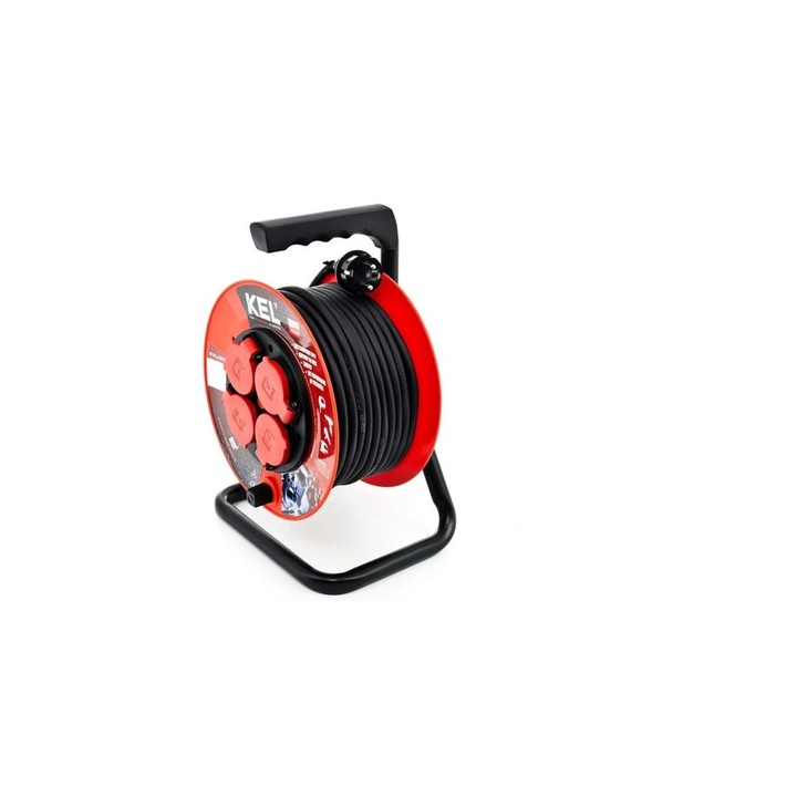 Удължител KEL макара, 50M, IP-44- 4x2p + Z, 16A, 3680 W, кабел 3x1.5mm H05RR-F, KEL-W-97057