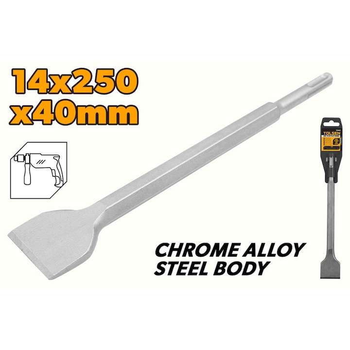 Dalta plata SDS-Plus TOLSEN 14 x 250 x 40 mm, otel aliat cromat, finisaj sablat, pentru beton si zidarie, uz industrial