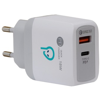 Incarcator retea Spacer SPAR-DUOQ-01, Quick Charge 18W, USB Type-C si USB, Alb Incarcator retea Spacer SPAR-DUOQ-01, Quick Charge 18W, USB Type-C si USB, Alb