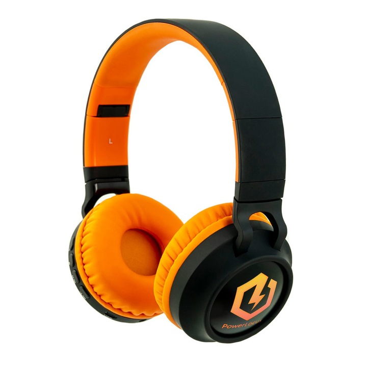 Casti Audio pentru Copii, PowerLocus Buddy cu volum limitat, Micro SD slot, Portocaliu