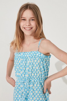 Penti, Salopeta scurta cu imprimeu floral, Bleu/Alb Penti, Salopeta scurta cu imprimeu floral, Bleu/Alb