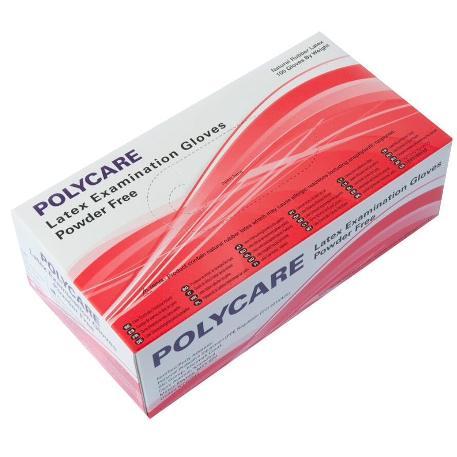 Set 100x Manusi de Unica Folosinta, Polycare, 100% Latex, Nepudrate, Rezistenta la Perforare, Fara Alergeni, Culoare Alba, marimea L