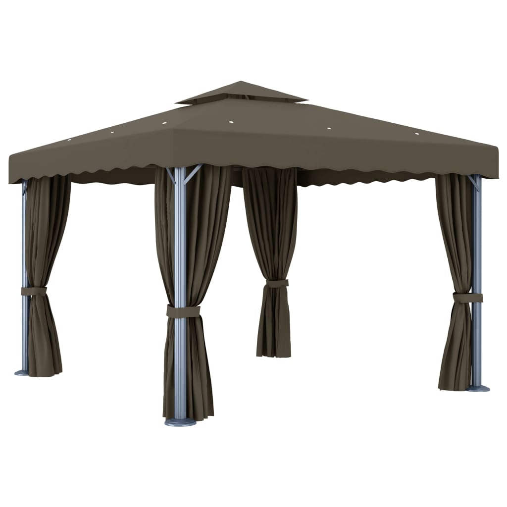 Pavilion de gradina cu perdea, vidaXL, Aluminiu-Otel-Poliester, 3 x 3 m, Gri Taupe