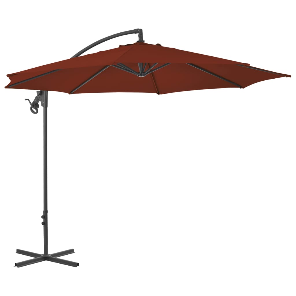 Umbrela de exterior suspendata cu stalp din otel vidaXL, Tesatura, 300 x 260 cm, Caramiziu