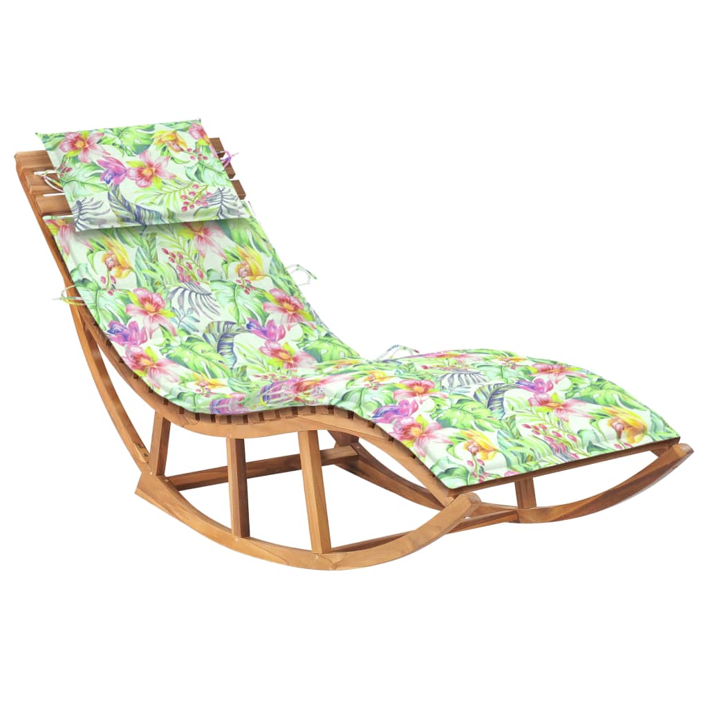 Sezlong balansoar din lemn masiv cu perna cu model floral, vidaXL, Lemn de tec, 60 x 180 x 73 cm, Multicolor