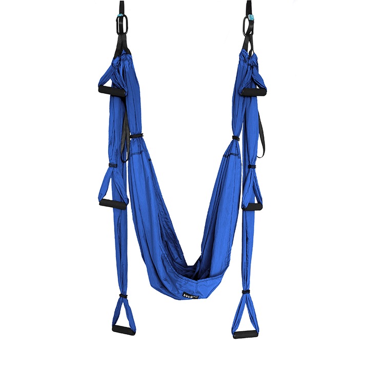 Хамак за въздушна йога, Люлка за йога флай, Аеро йога, 2 метра широчина, Тъмносин