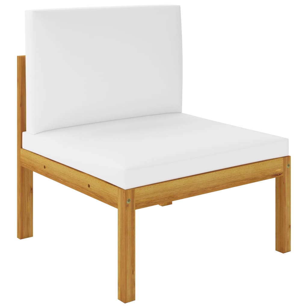 Canapea modulara de mijloc, vidaXL, Lemn masiv de acacia/Poliester, 65 x 65 x 60 cm, Maro-Crem