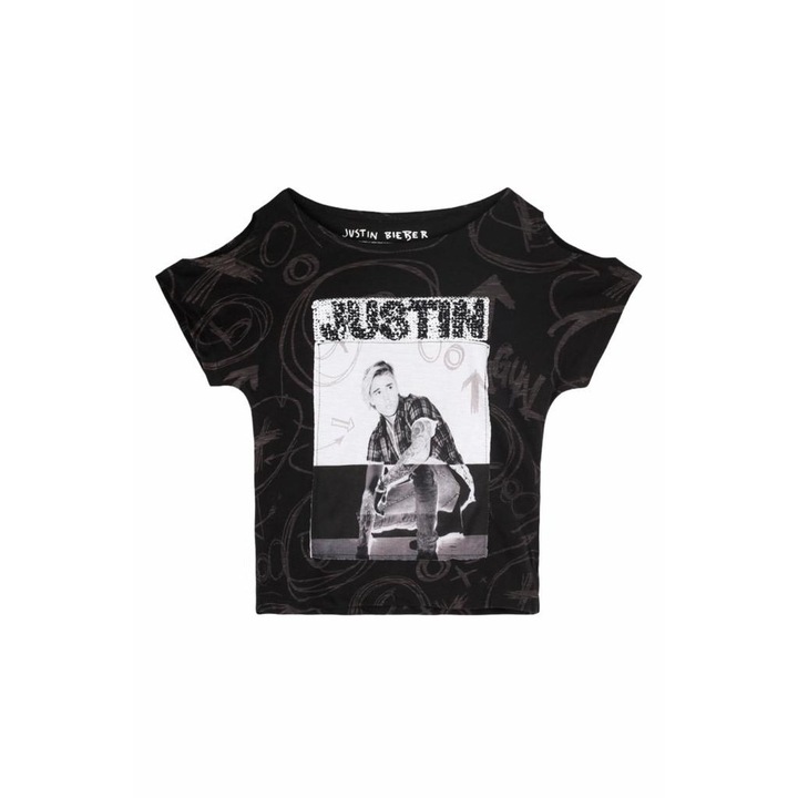 Lányos póló, egyenetlen "Pop", fekete