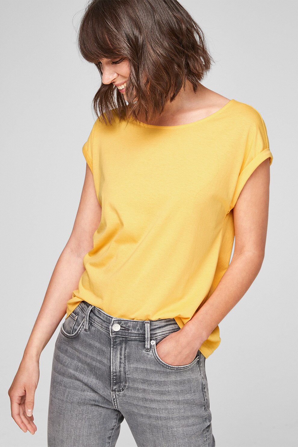 s.Oliver, Tricou din amestec de modal cu decupaj pe partea din spate, Galben mustar