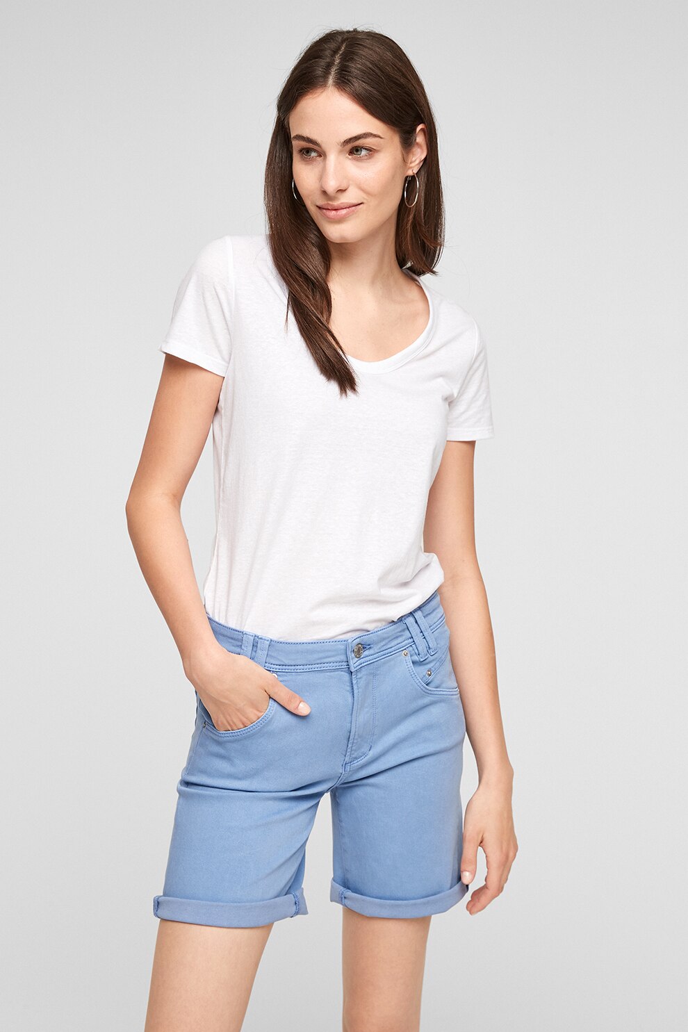 s.Oliver, Pantaloni scurti din denim cu talie medie, Albastru deschis