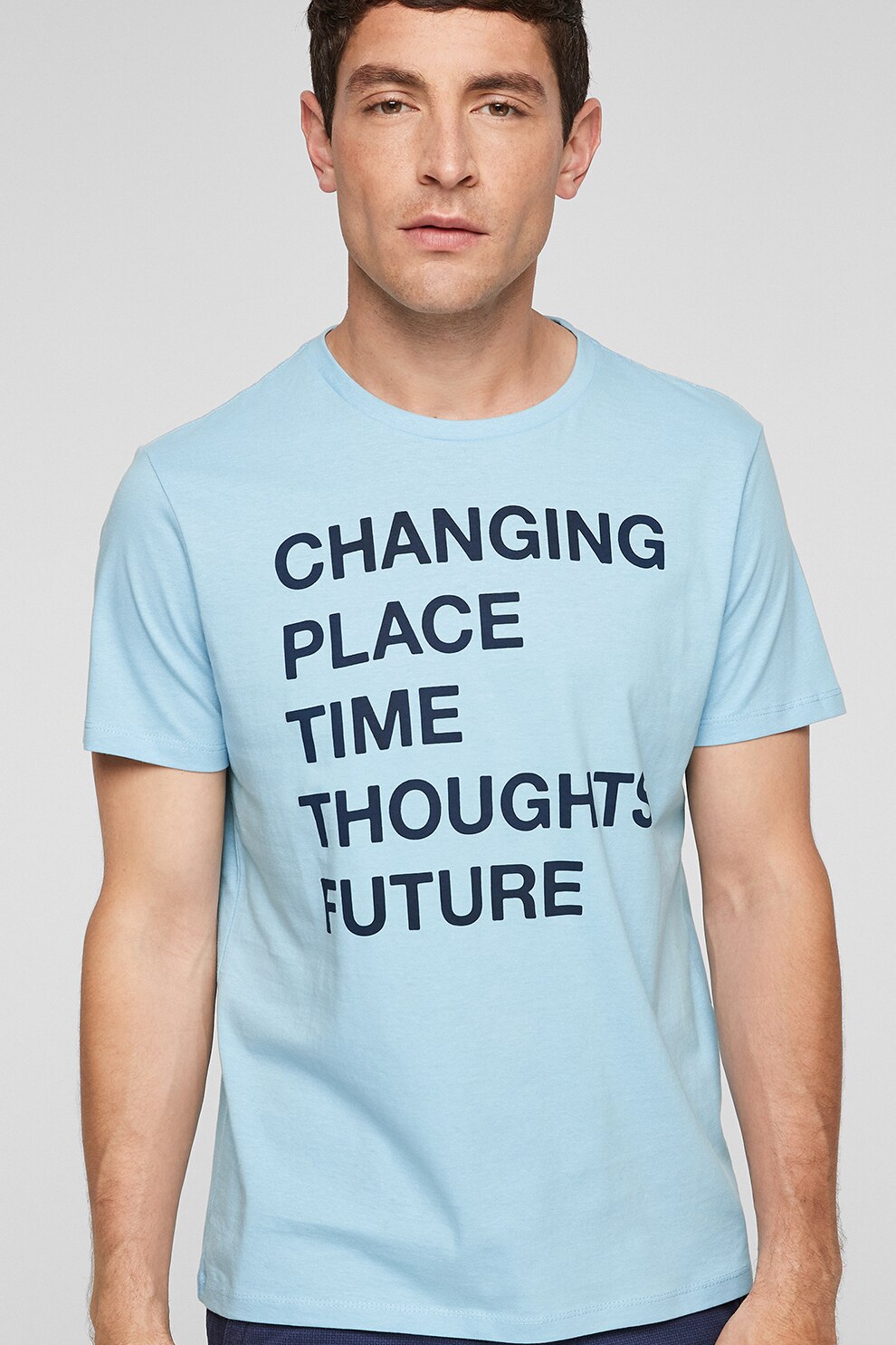 s.Oliver, Tricou regular fit cu imprimeu text, Albastru pastel