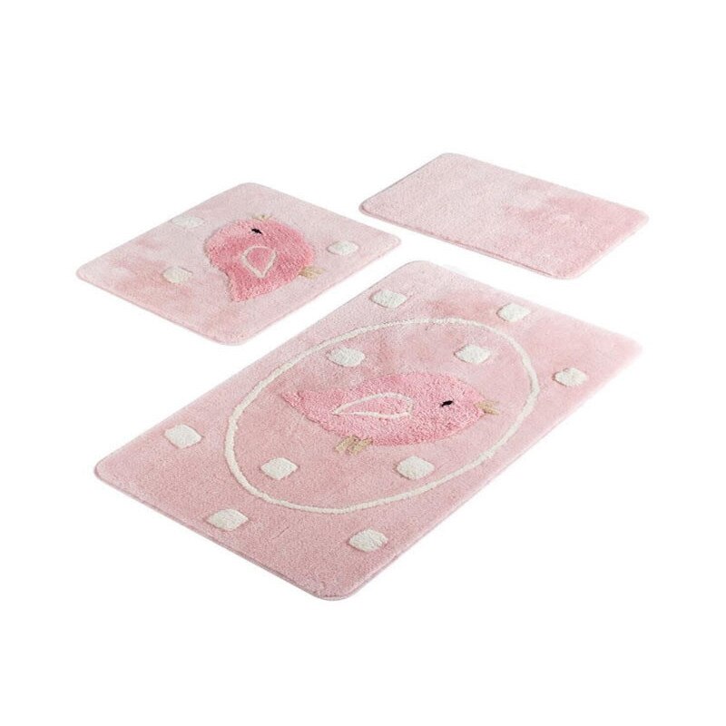 Set 3 Covorase de Baie, Chilai Home, model Birdie Roz , Acrilic