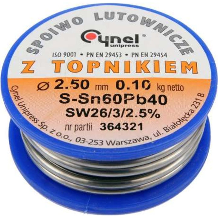 Припой с флюс Cynel SN60PB40, 100 гр, Ф 2.5 мм